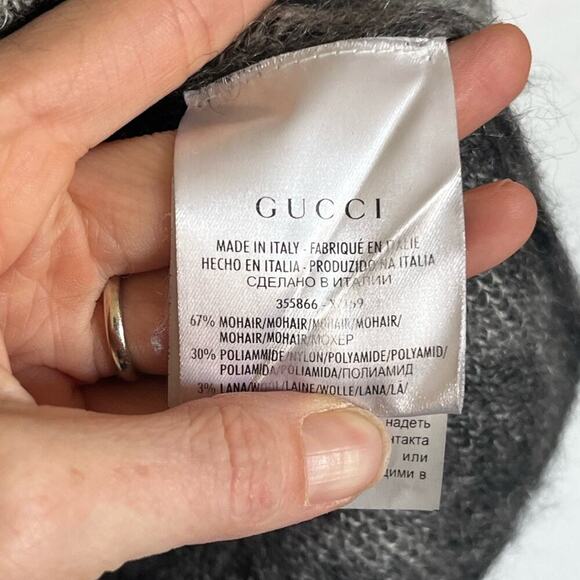 Gucci Leopard Effect V Neck Mohair Sweater Black Gray XS - Picture 7 of 10